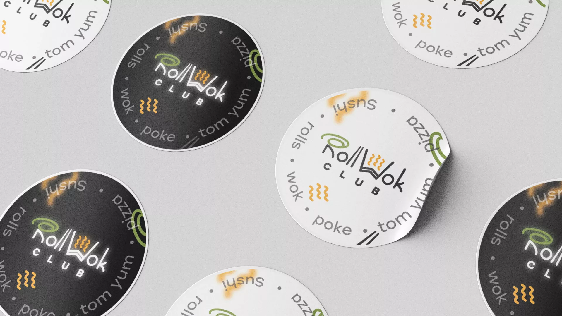 Разработка наклеек для суши-бара «Roll Wok Club» в Шебекино